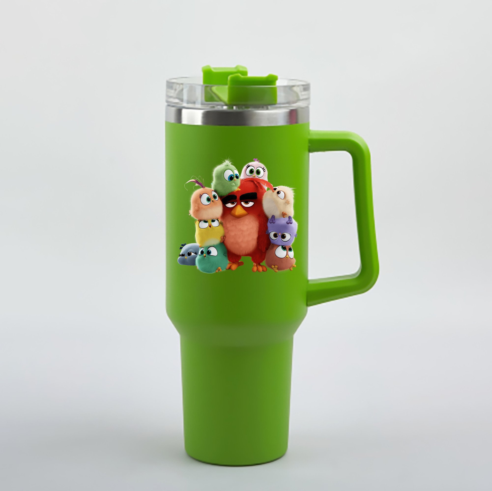 （画像用） Angry Birds アングリーバード 1200mL車用タンブラー - クリスタルステッカー（プラスチックストロー付き）